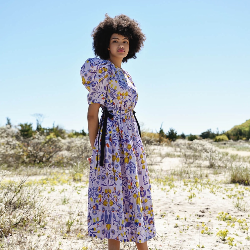 Jessie Zhao Purple Floral Cotton Midi Dress size 4 NWT $269 - Picture 4 of 13
